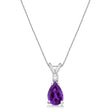 Pear Amethyst & Diamond Solitaire Pendant Necklace 14k White Gold (0.75ct)