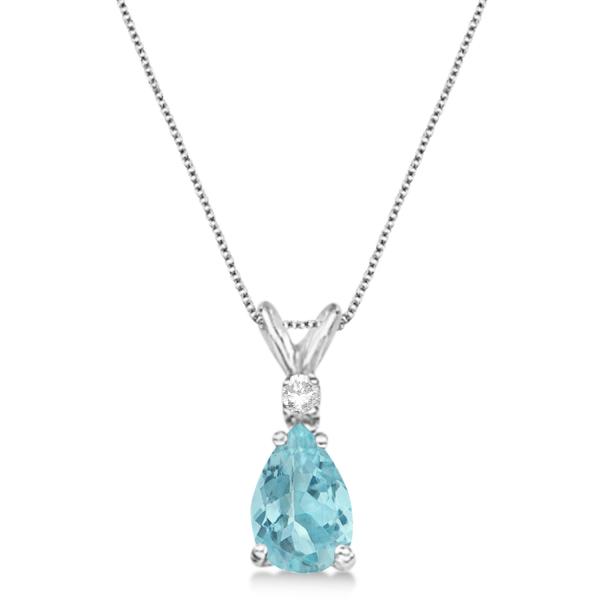 Pear Lab Aquamarine & Diamond Solitaire Pendant Necklace 14k White Gold (0.75ct)