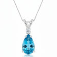 Pear Lab Blue Topaz & Diamond Solitaire Pendant Necklace 14k White Gold (1.45ct)