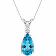 Pear Lab Blue Topaz & Diamond Solitaire Pendant Necklace 14k White Gold (1.75ct)