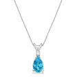 Pear Lab Blue Topaz & Diamond Solitaire Pendant Necklace 14k White Gold (0.75ct)