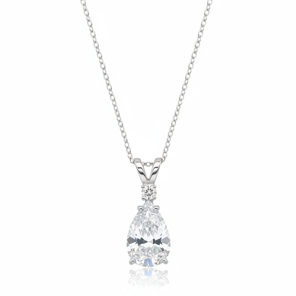 Pear Lab Diamond Solitaire Pendant Necklace 14k White Gold (1.25ct)