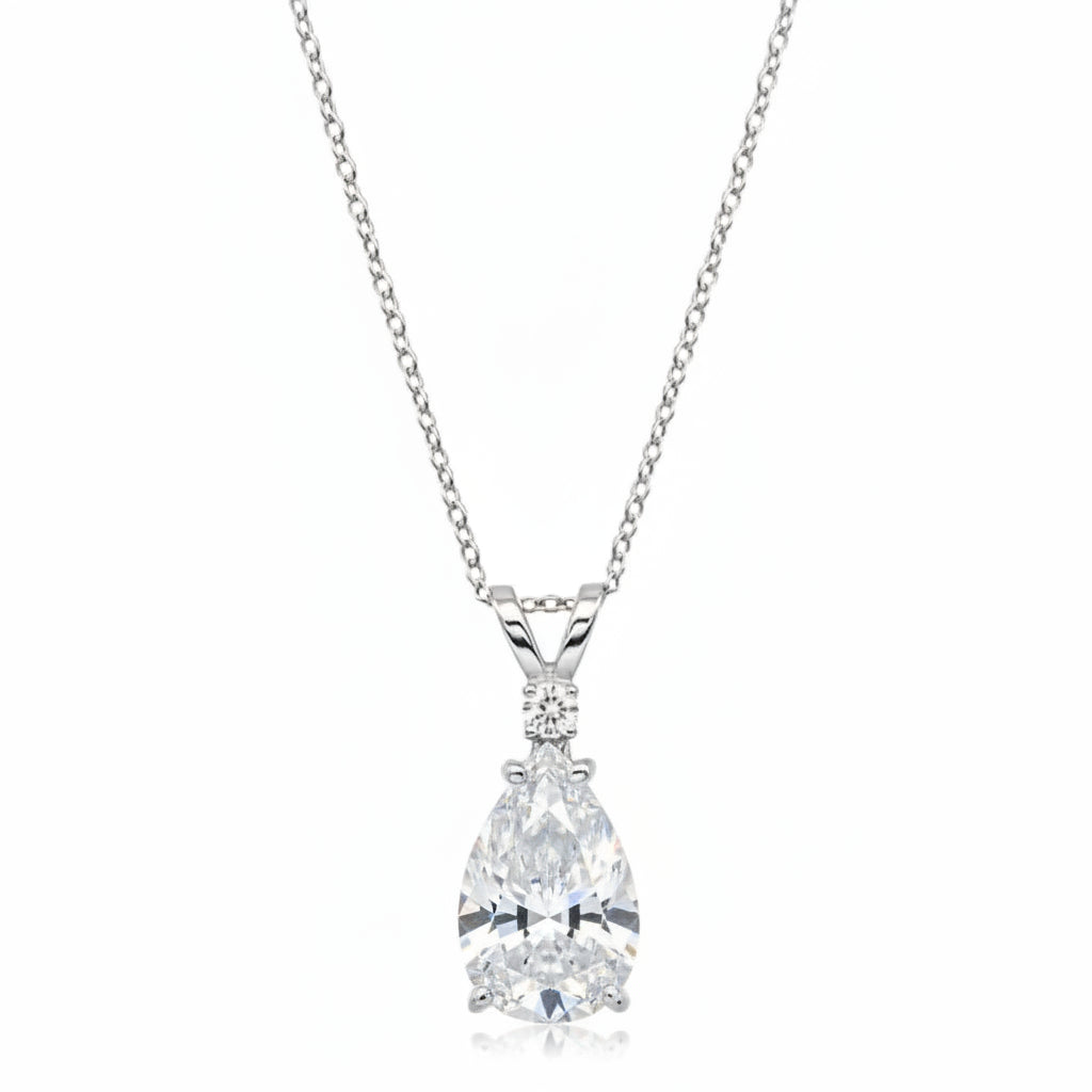 Pear Lab Diamond Solitaire Pendant Necklace 14k White Gold (2.00ct)