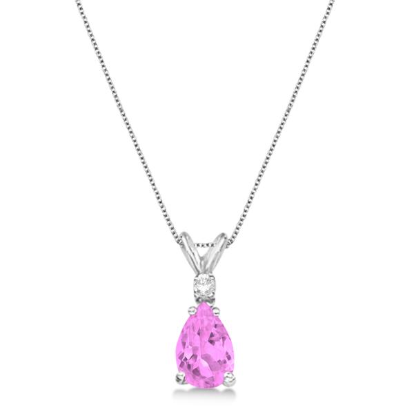 Pear Pink Sapphire & Diamond Solitaire Pendant Necklace 14k White Gold (0.75ct)