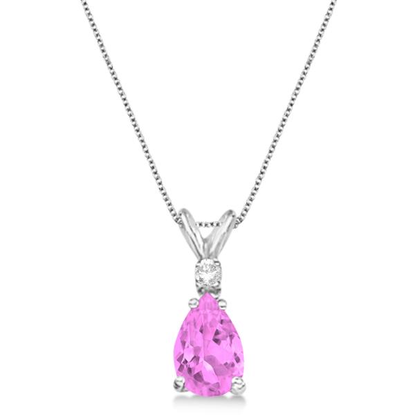 Pear Pink Sapphire & Diamond Solitaire Pendant Necklace 14k White Gold (0.75ct)
