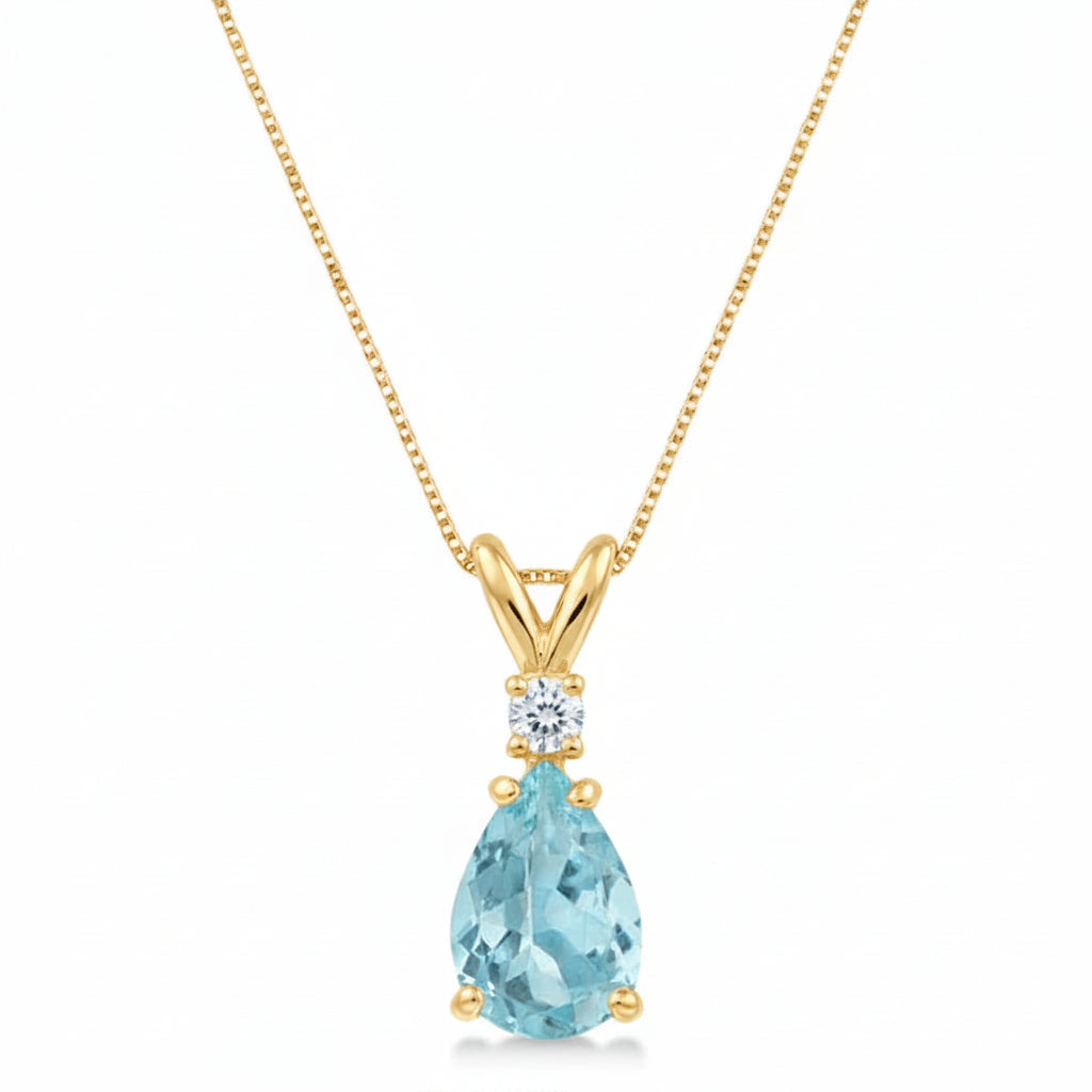 Pear Aquamarine & Diamond Solitaire Pendant Necklace 14k Yellow Gold (1.00ct)