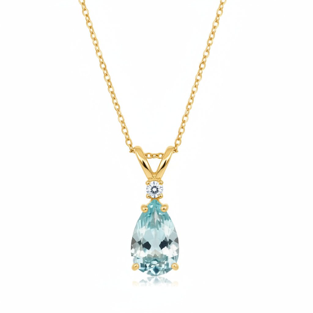 Pear Lab Aquamarine & Diamond Solitaire Pendant Necklace 14k Yellow Gold (1.00ct)
