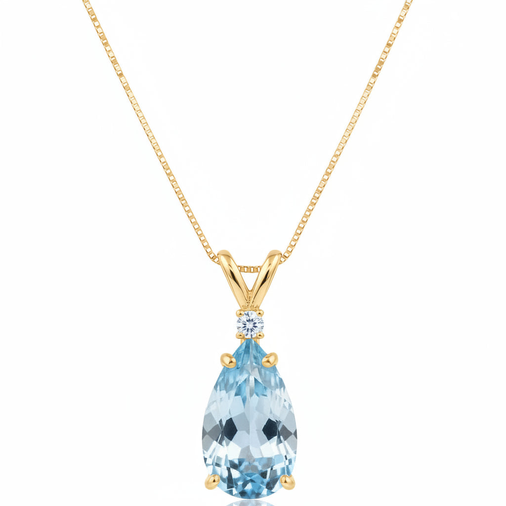 Pear Lab Aquamarine & Diamond Solitaire Pendant Necklace 14k Yellow Gold (1.40ct)