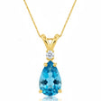 Pear Blue Topaz & Diamond Solitaire Pendant Necklace 14k Yellow Gold (1.45ct)
