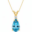 Pear Blue Topaz & Diamond Solitaire Pendant Necklace 14k Yellow Gold (1.75ct)