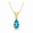 Pear Lab Blue Topaz & Diamond Solitaire Pendant Necklace 14k Yellow Gold (0.75ct)