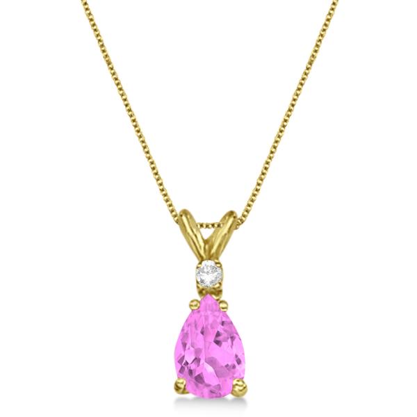 Pear Lab Pink Sapphire n Diamond Solitaire Pendant Necklace 14k Yellow Gold (0.75ct)