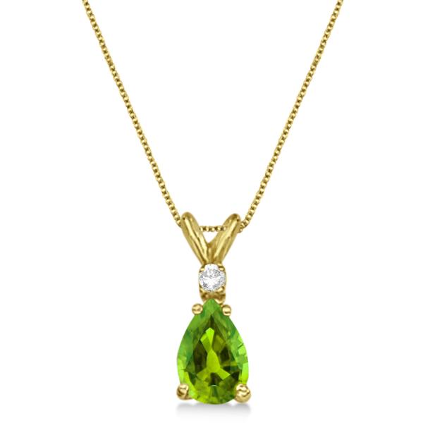 Pear Lab Peridot & Diamond Solitaire Pendant Necklace 14k Yellow Gold (0.75ct)