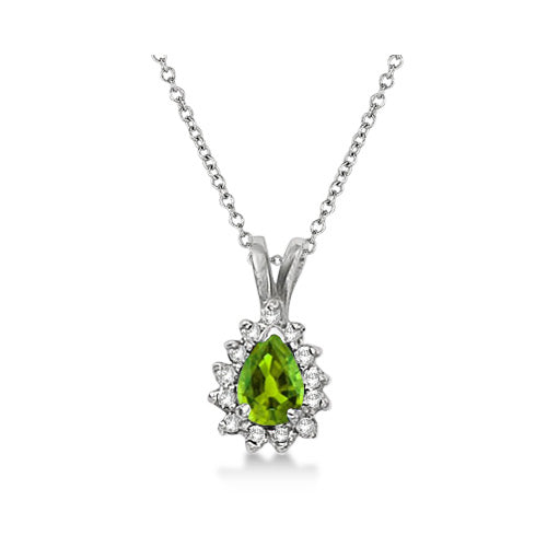 Pear Peridot & Diamond Pendant Necklace 14k White Gold (0.70ct)