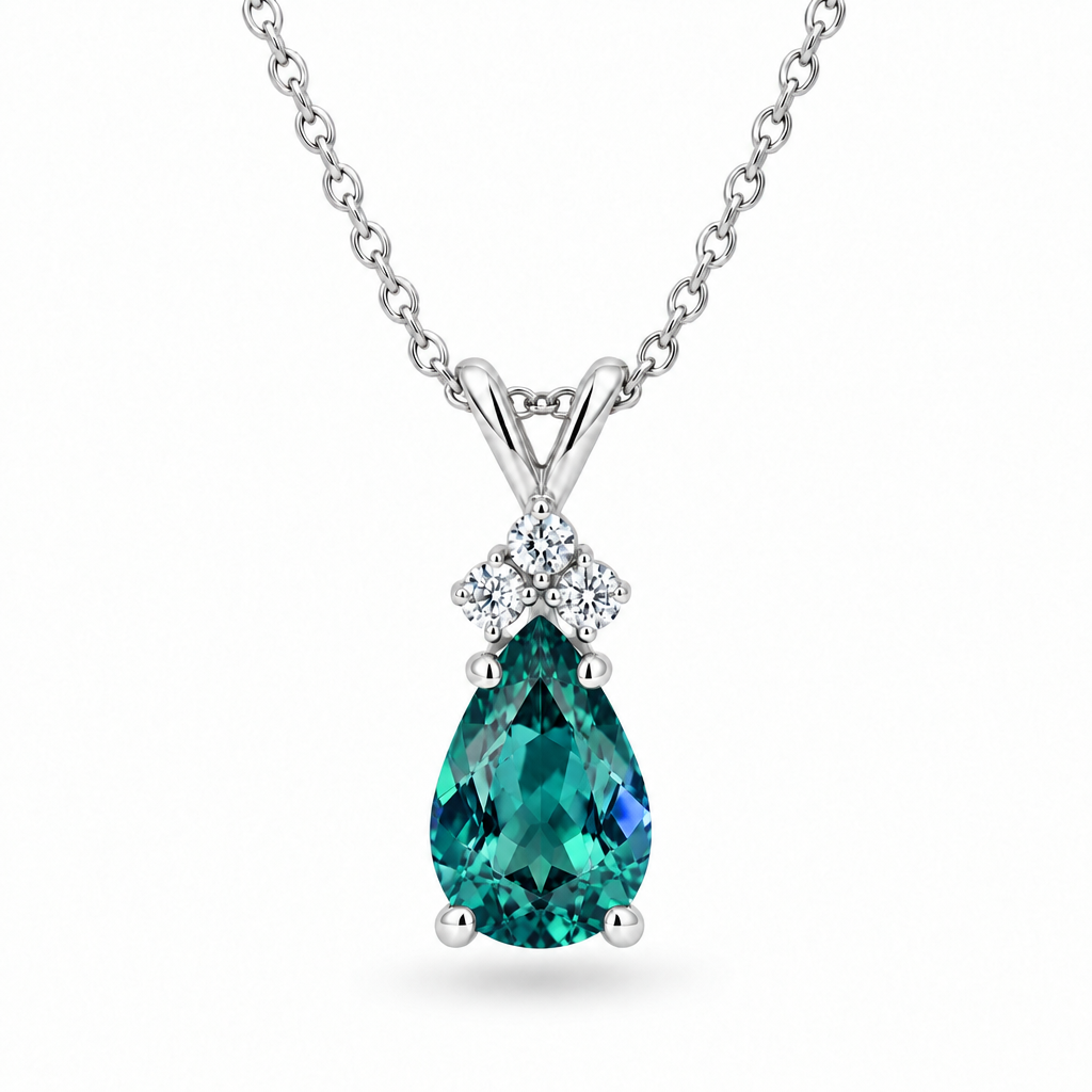 Pear Alexandrite & Diamond Solitaire Pendant 14k White Gold (1.05ct)