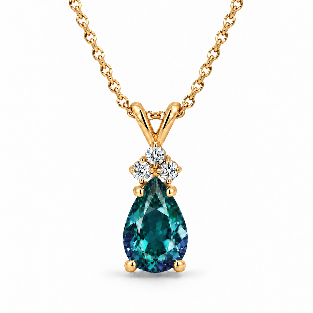 Pear Alexandrite & Diamond Solitaire Pendant 14k Yellow Gold (1.05ct)