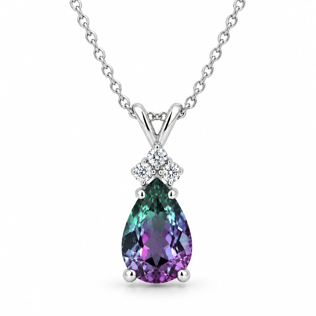 Pear Alexandrite & Diamond Solitaire Pendant 14k White Gold (2.05ct)