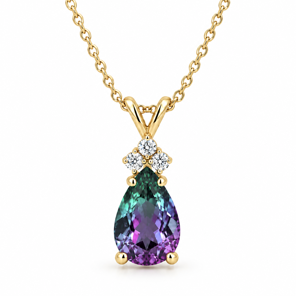 Pear Lab Alexandrite & Diamond Solitaire Pendant 14k Yellow Gold (2.05ct)