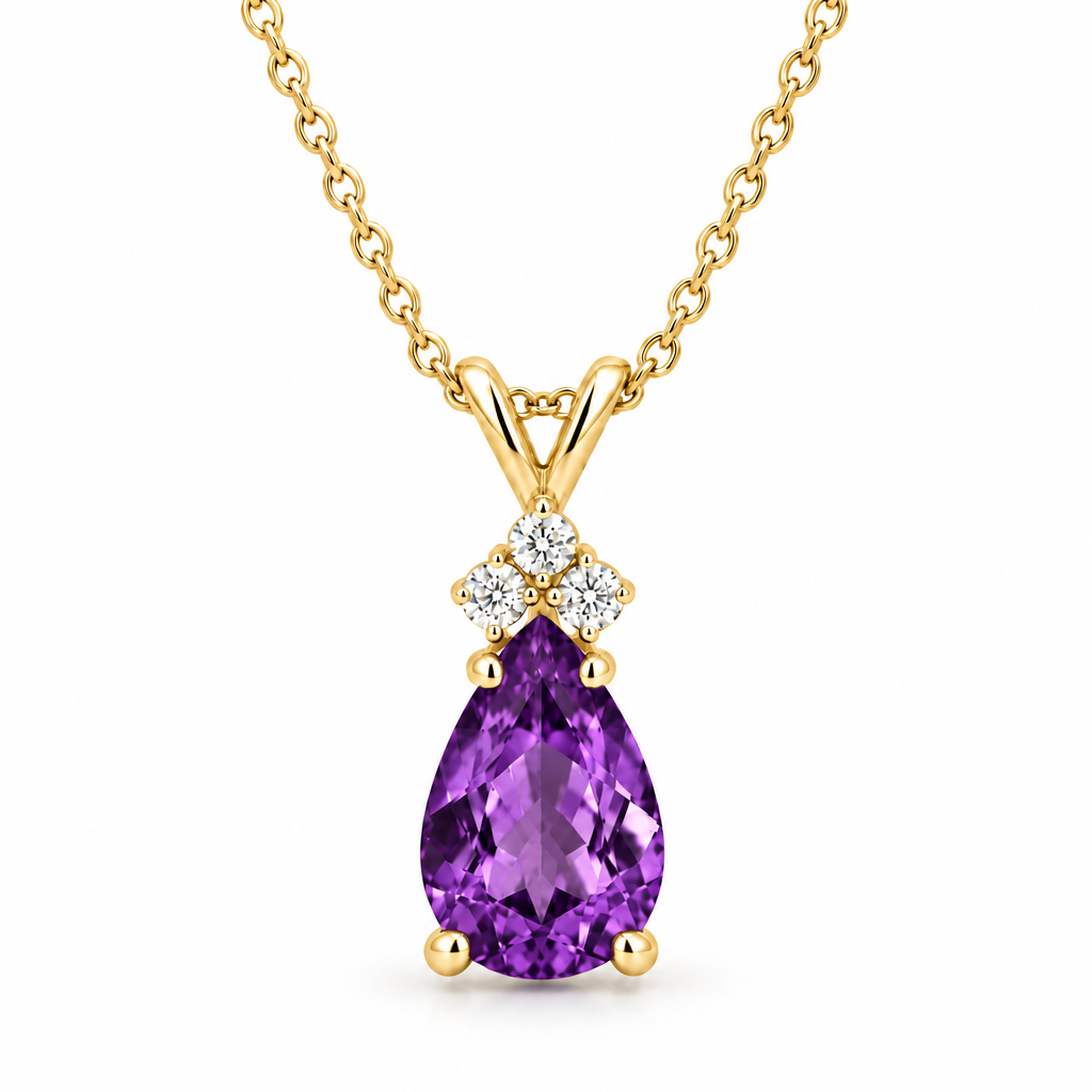 Pear Amethyst & Diamond Solitaire Pendant 14k Yellow Gold (2.05ct)