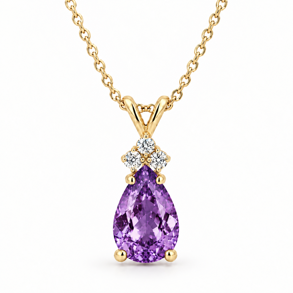 Pear Lab Amethyst & Lab Diamond Solitaire Pendant 14k Yellow Gold (2.05ct)