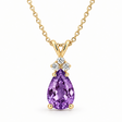 Pear Lab Amethyst & Lab Diamond Solitaire Pendant 14k Yellow Gold (2.05ct)