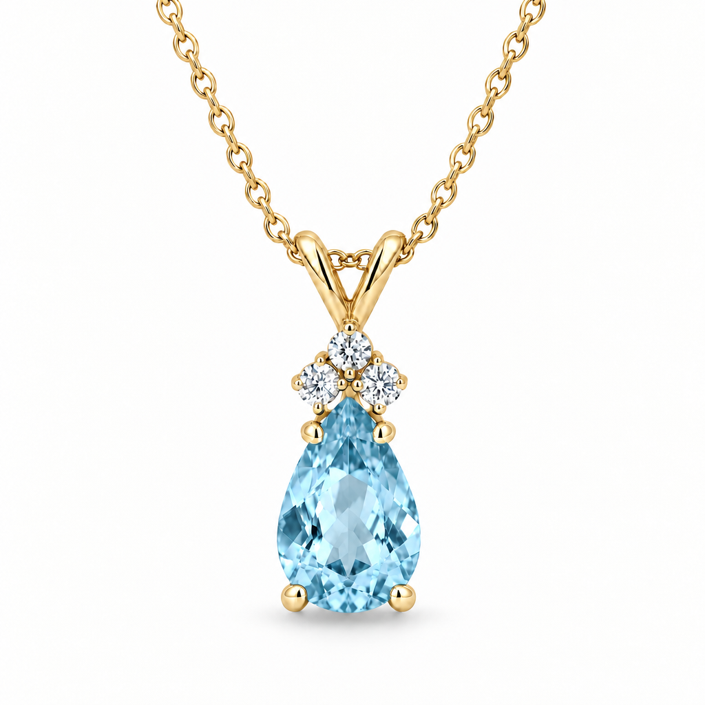 Pear Aquamarine & Diamond Solitaire Pendant 14k Yellow Gold (1.05ct)
