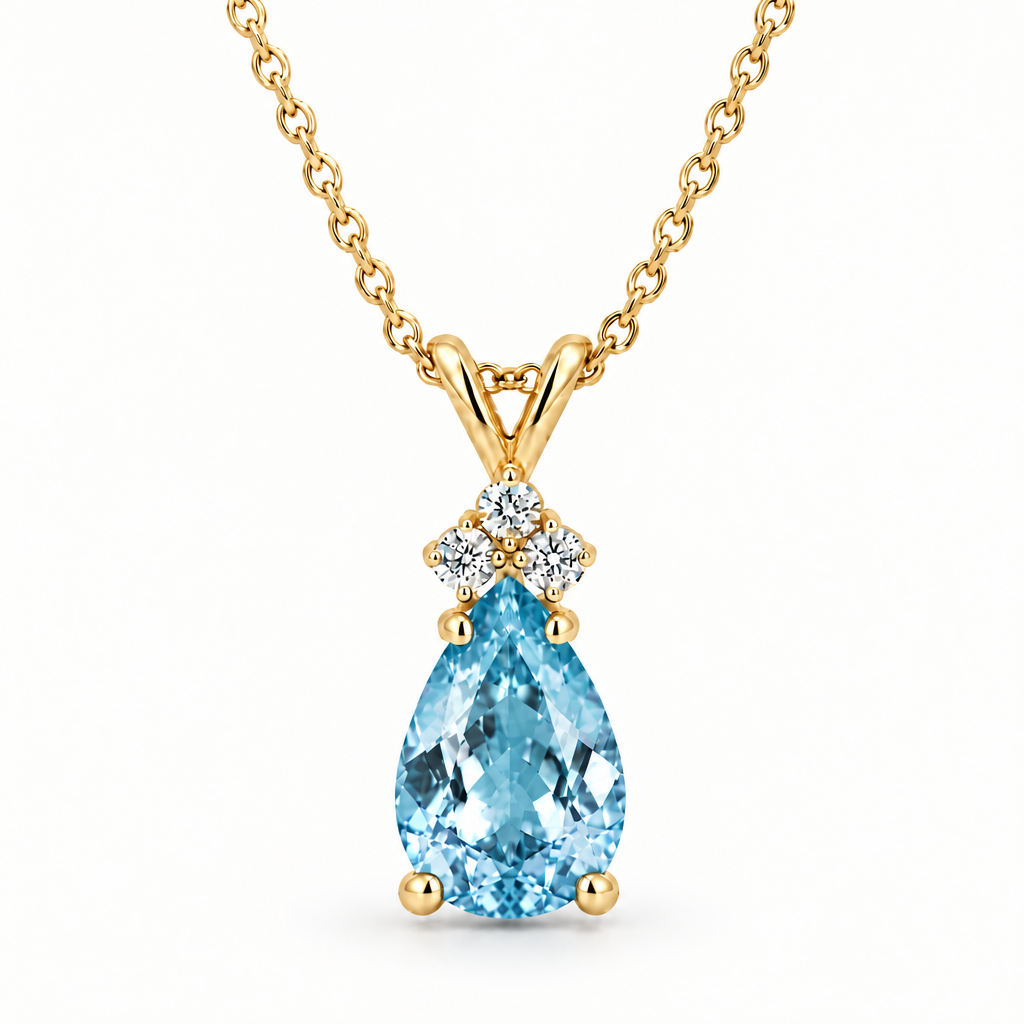 Pear Aquamarine & Diamond Solitaire Pendant 14k Yellow Gold (2.05ct)