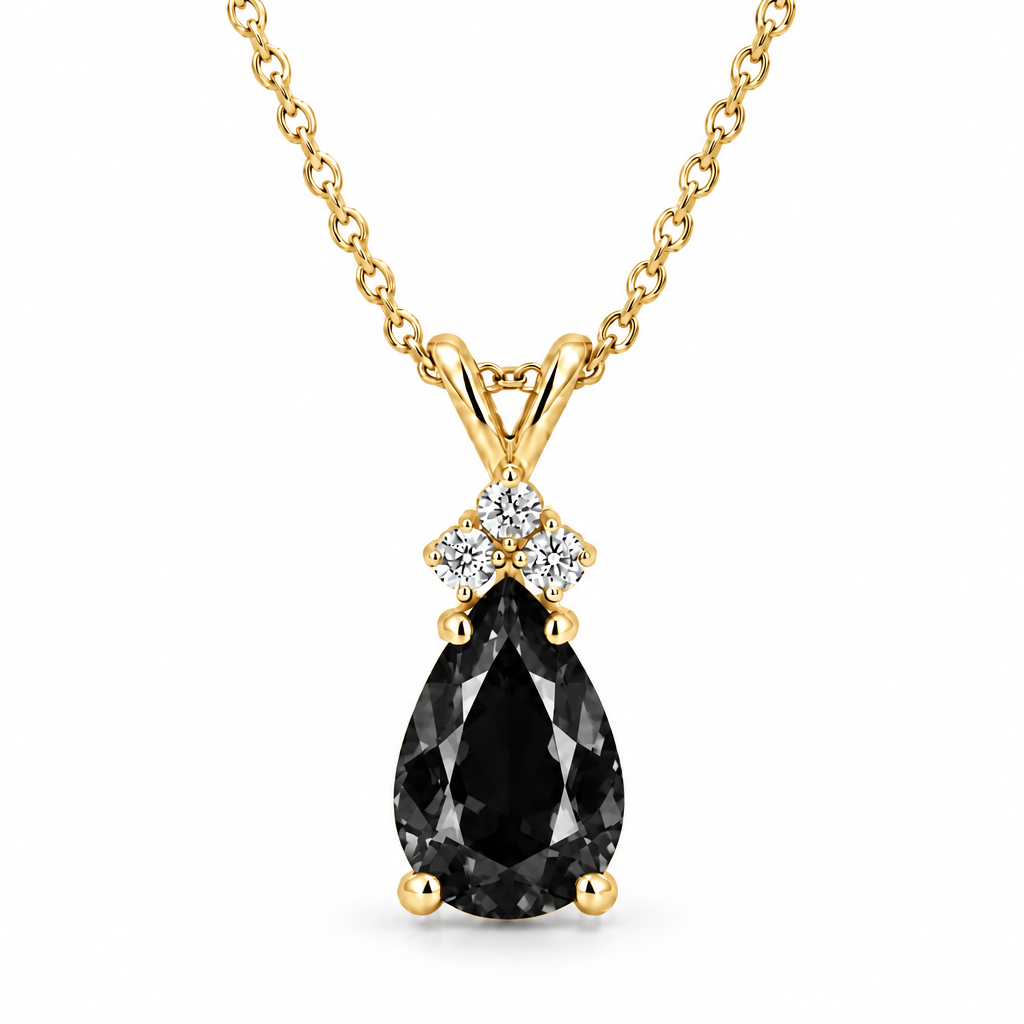 Pear Black Diamond & White Diamond Solitaire Pendant 14k Yellow Gold (2.05ct)
