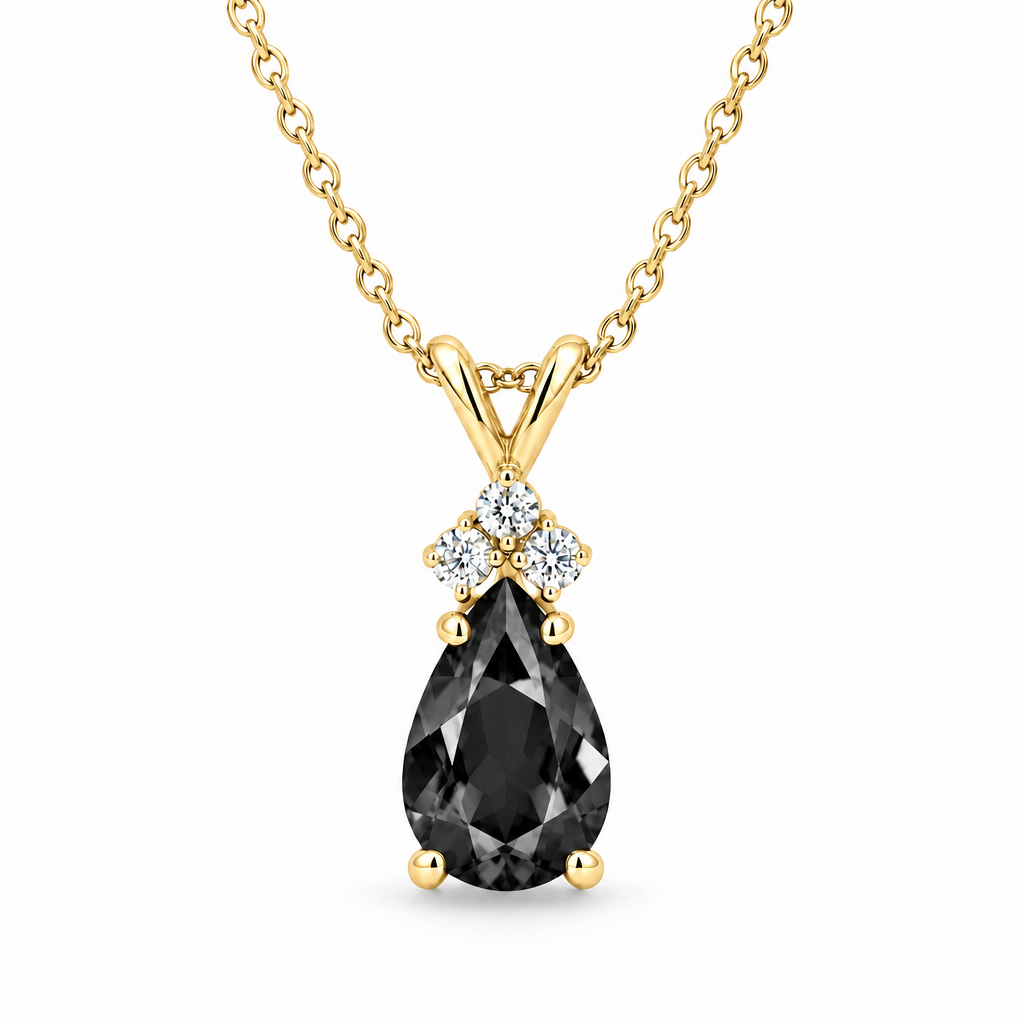 Pear Lab Black Diamond & Lab Diamond Solitaire Pendant 14k Yellow Gold (1.05ct)
