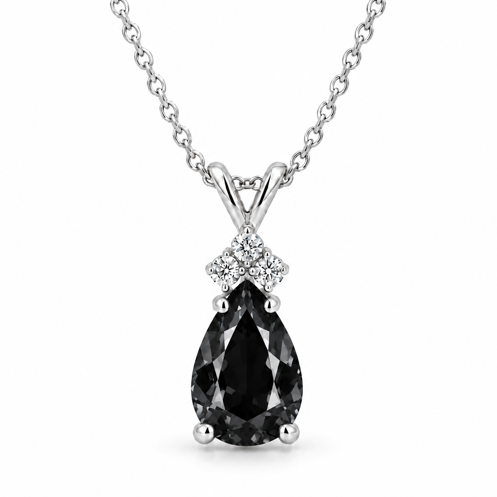 Pear Lab Black Diamond & Lab Diamond Solitaire Pendant 14k White Gold (2.05ct)
