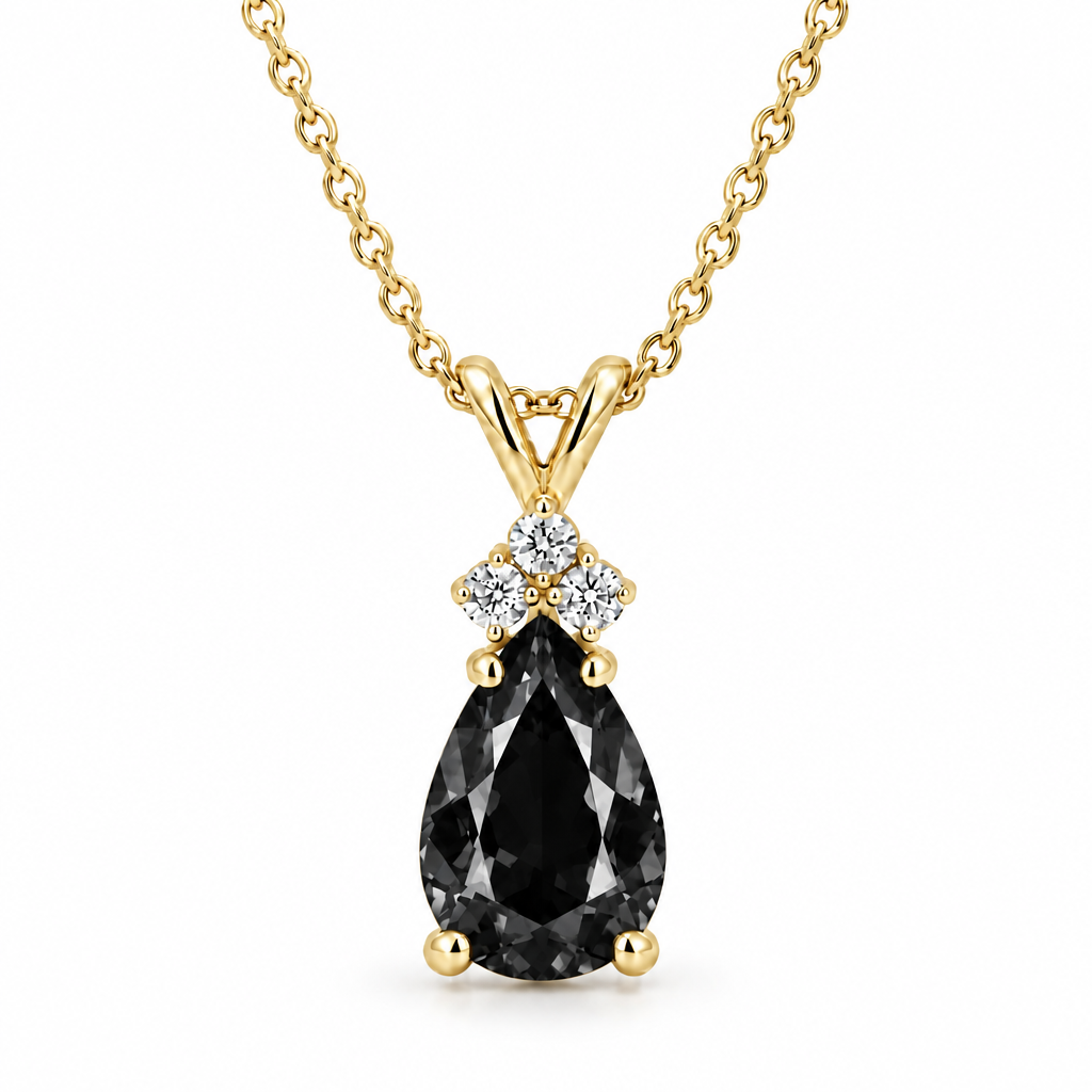Pear Lab Black Diamond & Lab Diamond Solitaire Pendant 14k Yellow Gold (2.05ct)