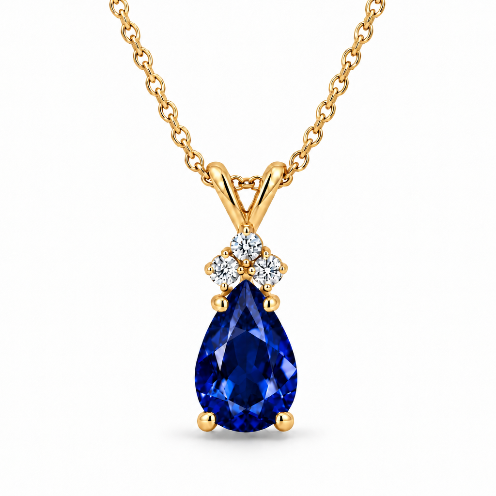 Pear Blue Sapphire & Diamond Solitaire Pendant 14k Yellow Gold (1.05ct)