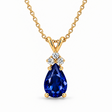 Pear Blue Sapphire & Diamond Solitaire Pendant 14k Yellow Gold (1.05ct)