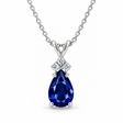 Pear Lab Blue Sapphire & Lab Diamond Solitaire Pendant 14k White Gold (1.05ct)
