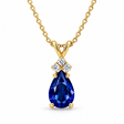 Pear Lab Blue Sapphire & Lab Diamond Solitaire Pendant 14k Yellow Gold (1.05ct)
