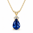 Pear Lab Blue Sapphire & Lab Diamond Solitaire Pendant 14k Yellow Gold (2.05ct)