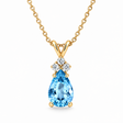 Pear Blue Topaz & Diamond Solitaire Pendant 14k Yellow Gold (1.05ct)