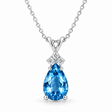 Pear Blue Topaz & Diamond Solitaire Pendant 14k White Gold (2.05ct)