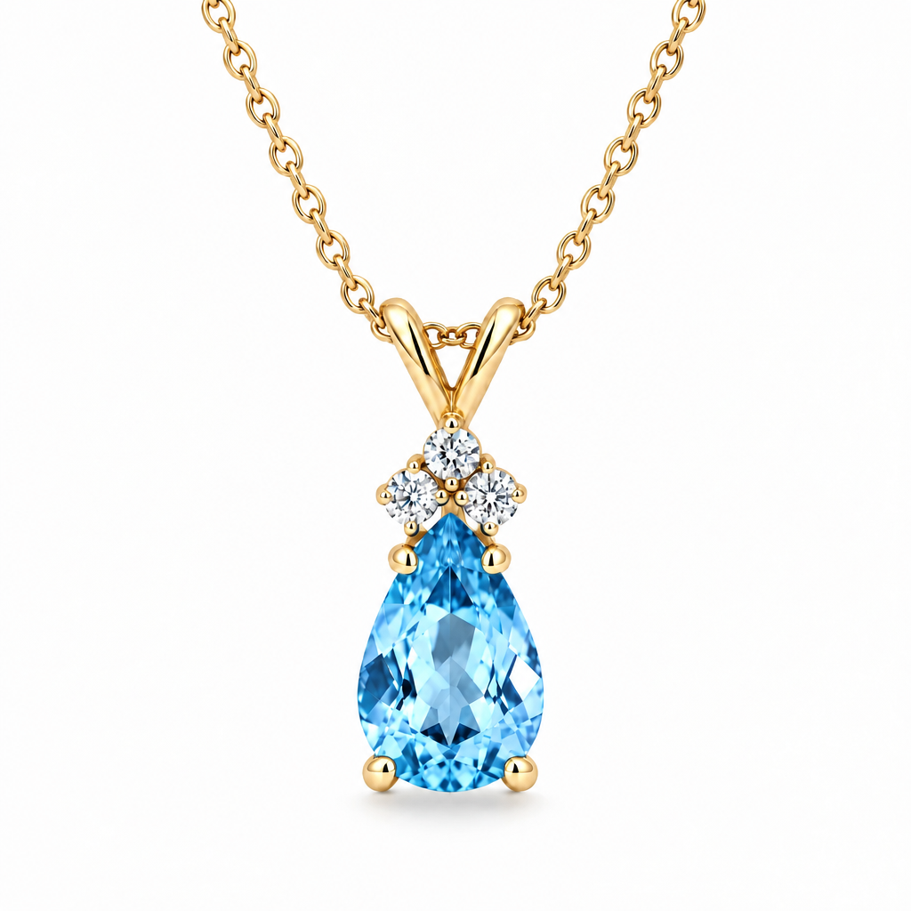 Pear Lab Blue Topaz & Lab Diamond Solitaire Pendant 14k Yellow Gold (1.05ct)