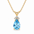Pear Lab Blue Topaz & Lab Diamond Solitaire Pendant 14k Yellow Gold (1.05ct)