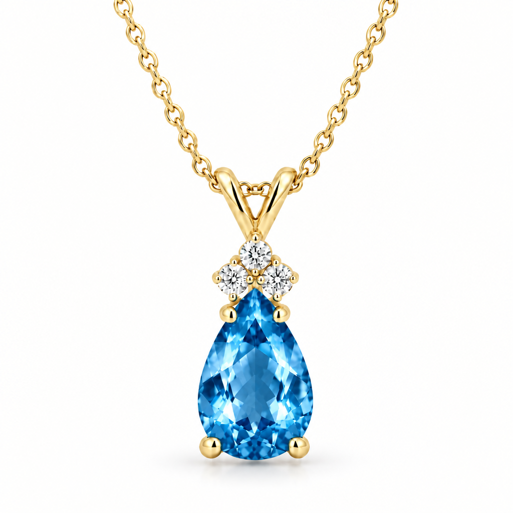 Pear Lab Blue Topaz & Lab Diamond Solitaire Pendant 14k Yellow Gold (2.05ct)