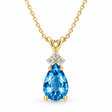 Pear Lab Blue Topaz & Lab Diamond Solitaire Pendant 14k Yellow Gold (2.05ct)