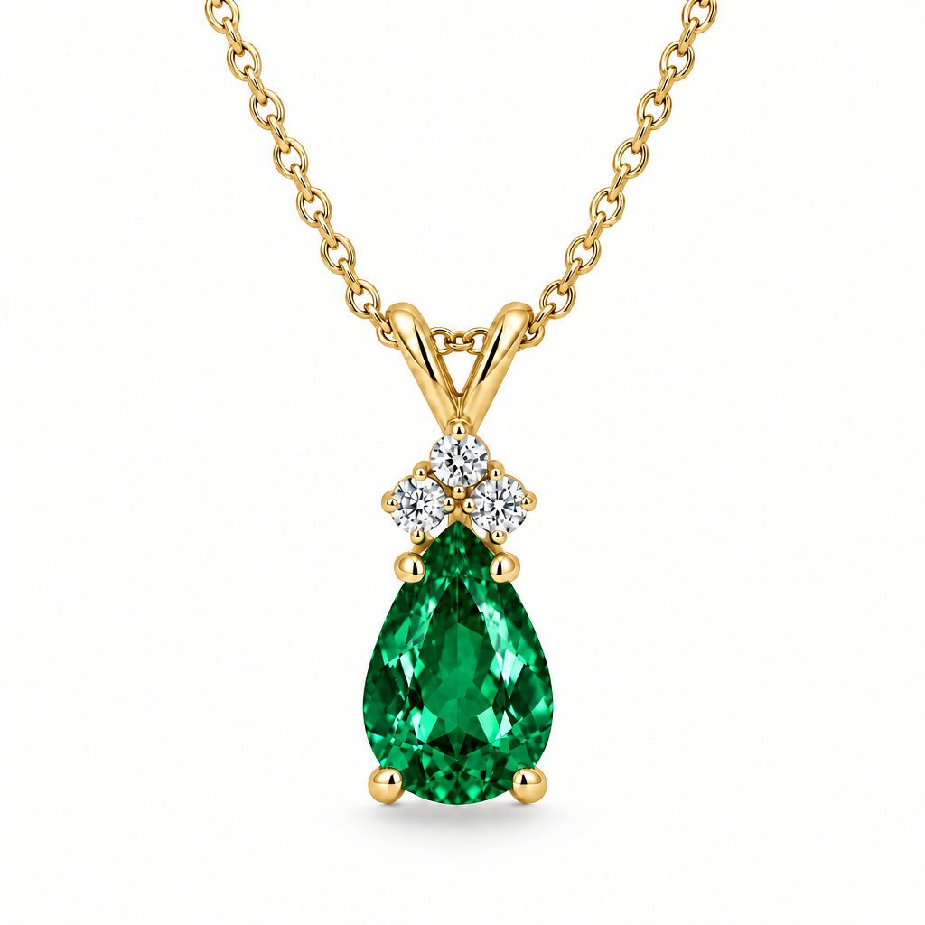 Pear Emerald & Diamond Solitaire Pendant 14k Yellow Gold (1.05ct)