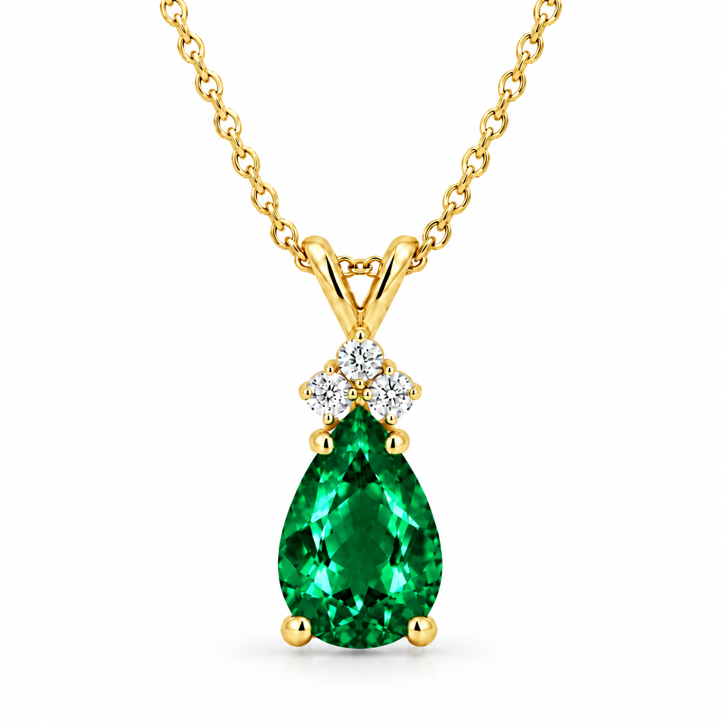 Pear Emerald & Diamond Solitaire Pendant 14k Yellow Gold (2.05ct)