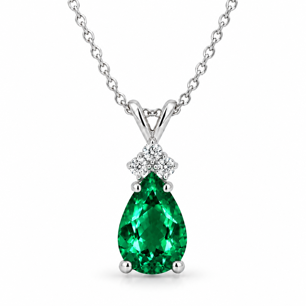 Pear Lab Emerald & Lab Diamond Solitaire Pendant 14k White Gold (2.05ct)