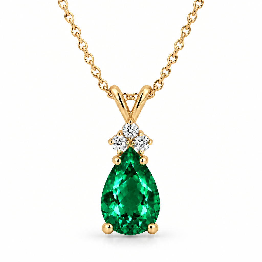 Pear Lab Emerald & Lab Diamond Solitaire Pendant 14k Yellow Gold (2.05ct)
