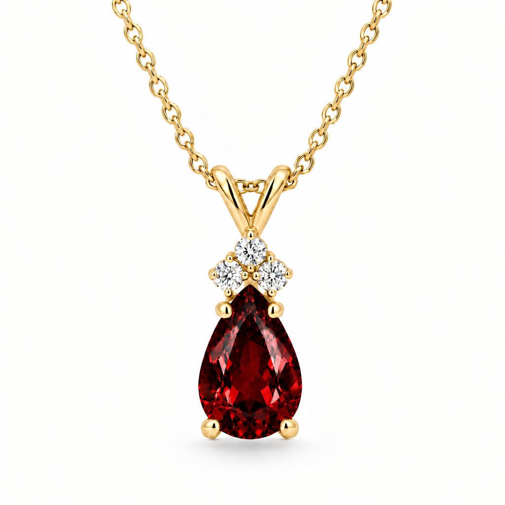 Pear Garnet & Diamond Solitaire Pendant 14k Yellow Gold (1.05ct)
