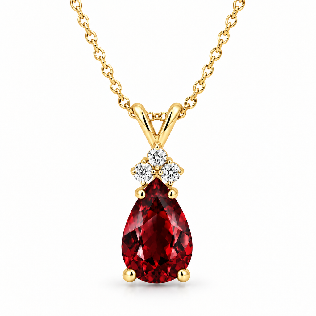 Pear Garnet & Diamond Solitaire Pendant 14k Yellow Gold (2.05ct)