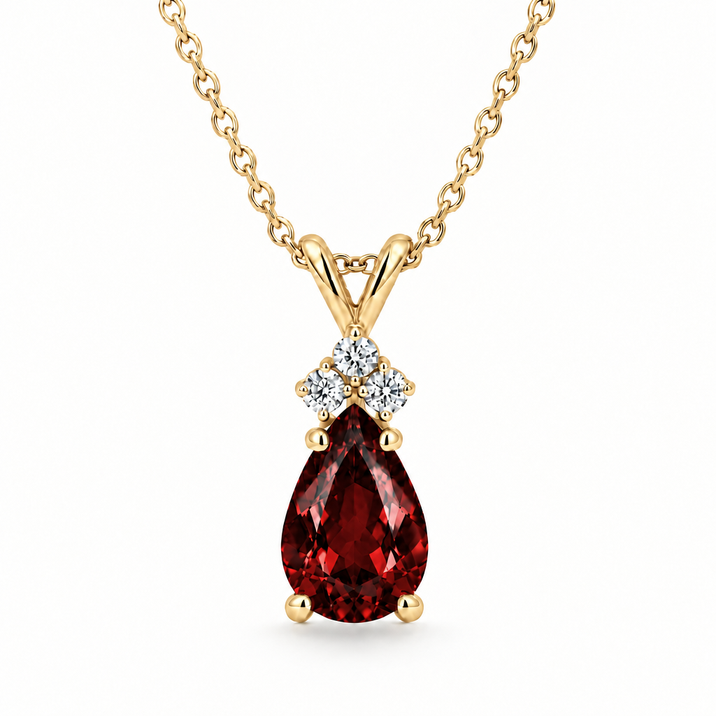 Pear Lab Garnet & Diamond Solitaire Pendant 14k Yellow Gold (1.05ct)