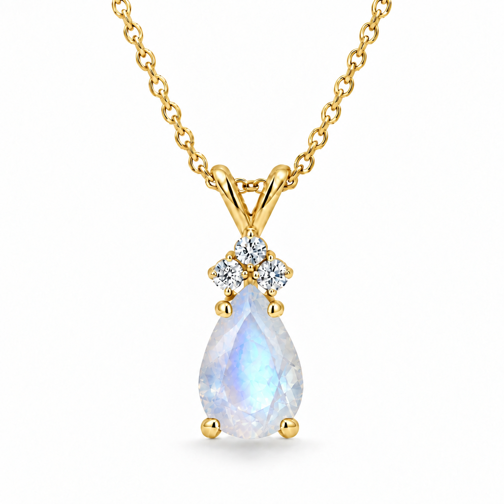 Pear Moonstone & Diamond Solitaire Pendant 14k Yellow Gold (1.05ct)